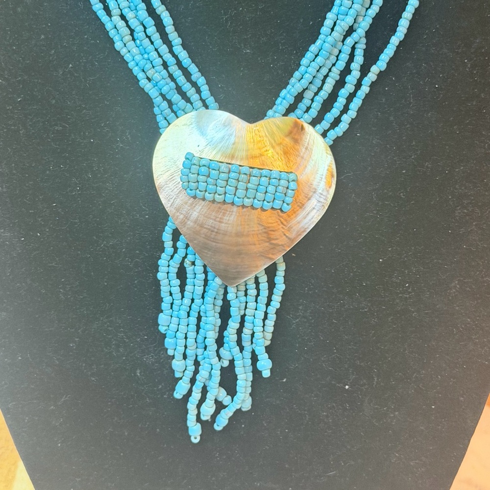 Turquoise Beaded Heart Necklace - Picture 3 of 7